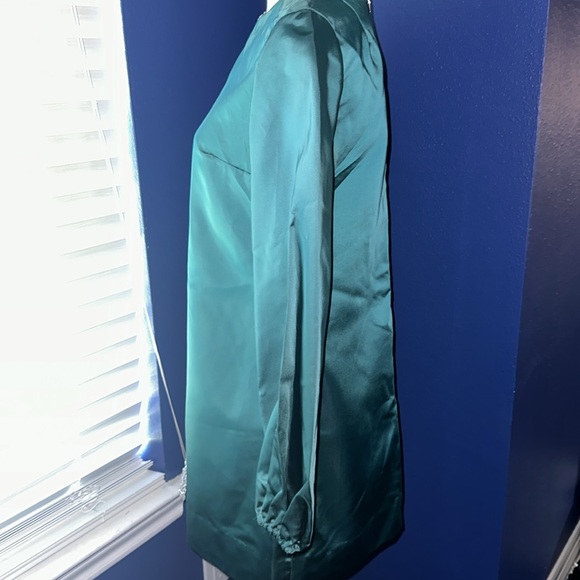 Vintage 1970s Emerald Green Mini Dress – Handmade – Long Sleeve – Size Small - Picture 8 of 10